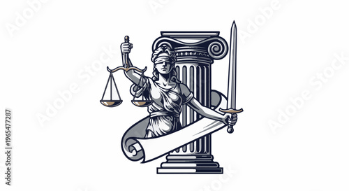 Lady Justice statue with scales, sword, and pillar, symbolizing law