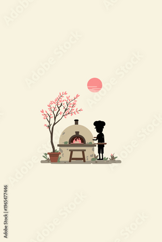 Outdoor Pizza Oven Silhouette at Dusk