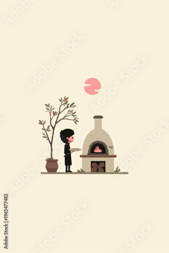 Outdoor Pizza Oven Silhouette at Dusk