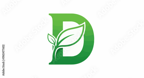Green letter D with sprouting leaves, symbolizing growth and nature