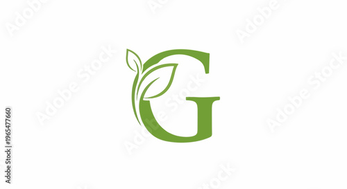 Green letter G with stylized leaves on a white background