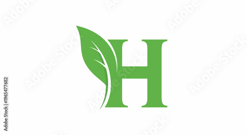 Green letter H with a leaf on the left side