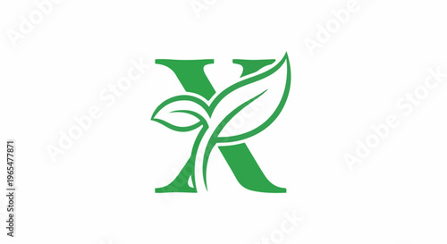 Green letter X with sprouting leaves, symbolizing growth and nature