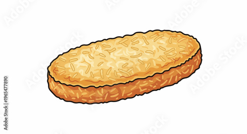 Golden oval-shaped fried potato fritter with shredded texture