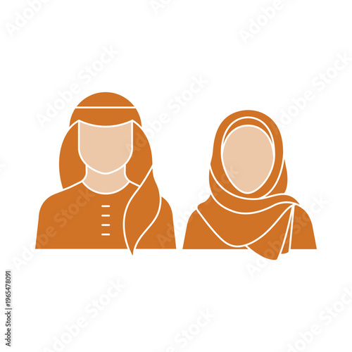 Saudi People Outline Icon with Male and Female in Traditional Attire