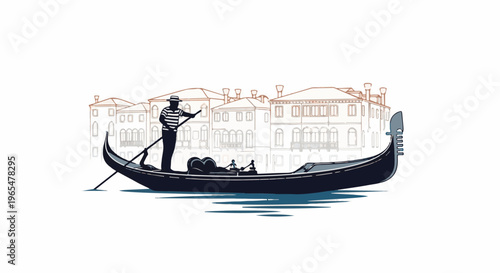 Gondola glides along water with Venetian buildings in background