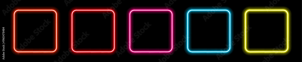 Fototapeta premium Neon square border with dynamic glow and gradient edges vector