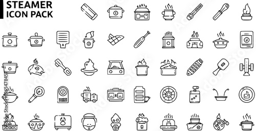 Steamer Icon Pack - Collection of 49 Food and Kitchen Appliances Line Art Icons