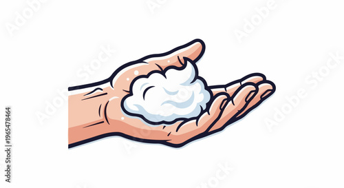 Illustration of a hand holding a pile of white fluffy foam