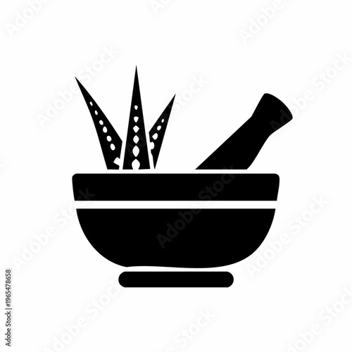 Minimalist aloe vera and mortar illustration for natural wellness representation