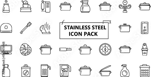 Stainless Steel Kitchen Utensils and Cookware Icon Pack