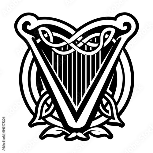 A glyph style icon of harp symbol