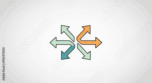 Graphic showing six arrows pointing outwards from a central point in different directions