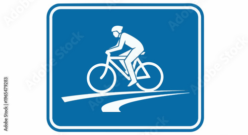 Graphic symbol on a blue rectangular sign indicating a bicycle path