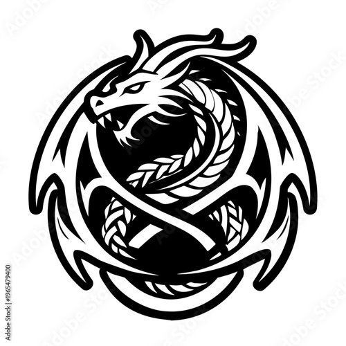 A filled style icon of dragon tattoo