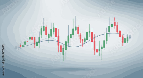 Financial chart with red and green candles and a trend line