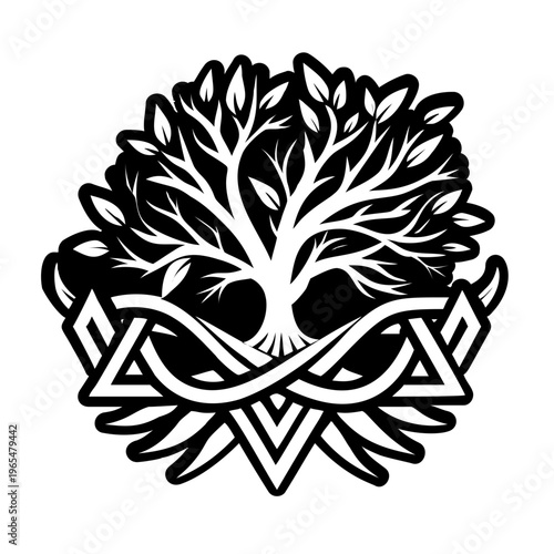 A filled style icon of tree tattoo