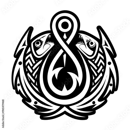 A glyph style icon of fish hook symbol