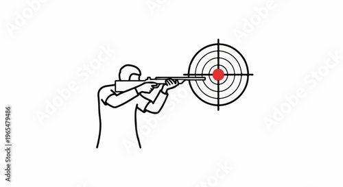 Figure aims rifle at target with red bullseye
