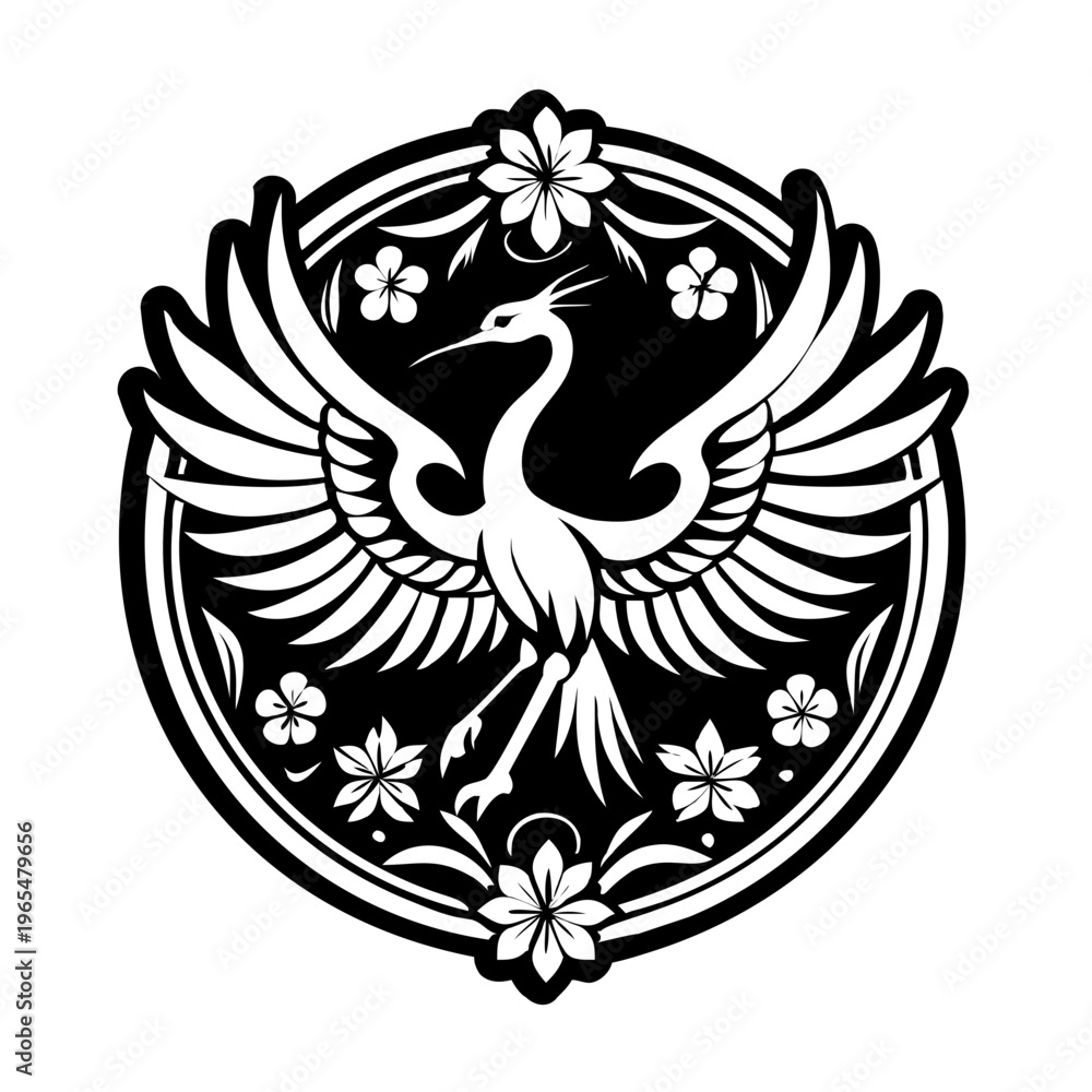 Fototapeta premium Japanese crane icon in filled style