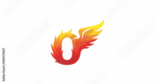 Fiery numeral zero design with wings and gradients