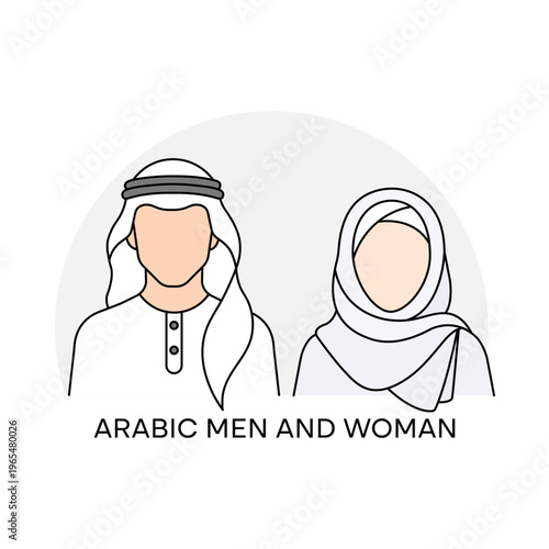 Saudi Cultural Dress Outline Icon with Shemagh and Abaya with editable stroke.