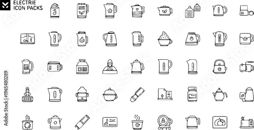 Electric Kettle Icon Pack - Hand-Drawn Doodle Style Kitchen Appliance Vector Collection