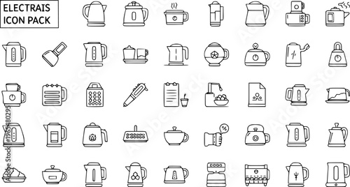 Electrais Icon Pack - Modern Outline Vector Icons of Electric Kettles, Coffee Makers, Blenders, and Kitchen Appliances for Web and UI Design