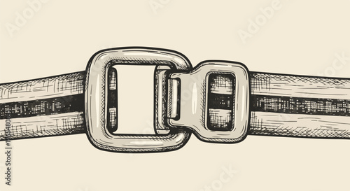 Vintage illustration of a seatbelt buckle and strap, a symbol of safety and travel