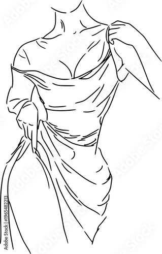 Woman adjusting dress illustration