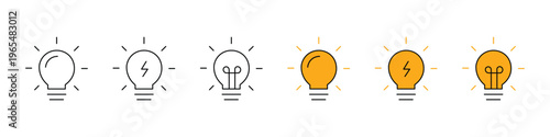 Light bulb idea and energy icon set. Creativity and electricity power symbol. Vector Illustration.