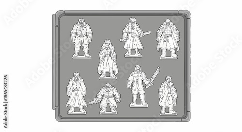 Collection of 8 stylized futuristic warrior figures with cloaks and weapons