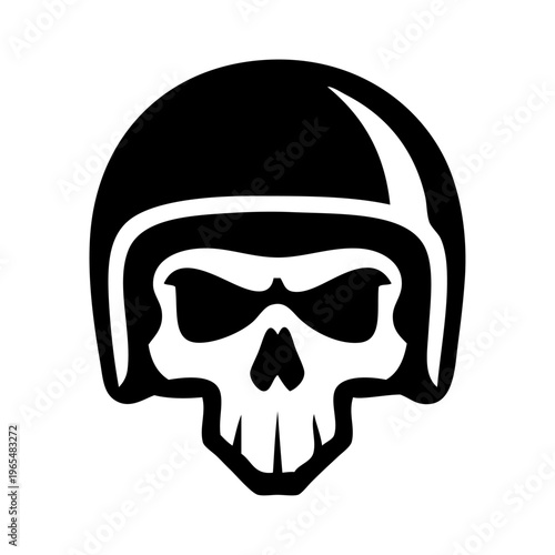 Logotipo con dibujo minimalista de una calavera humana con casco de motociclista para fiestas de Halloween