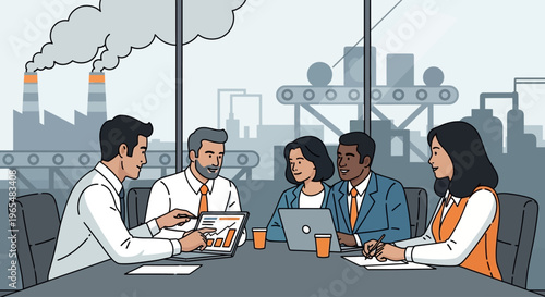 Business people sitting at meeting table.