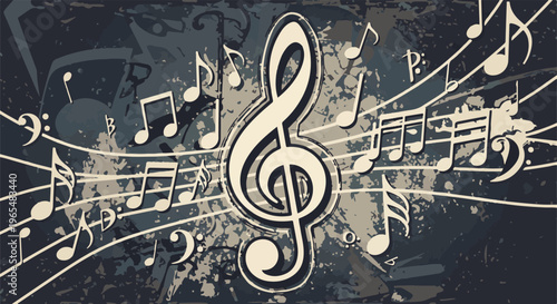 Artistic abstract background with treble clef and musical notes