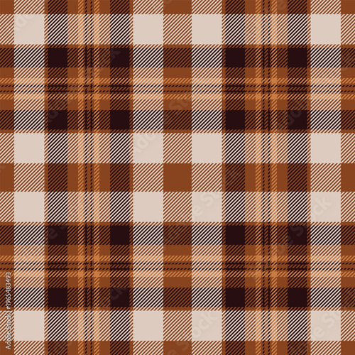 Textured check background seamless, complexity texture tartan textile. Bandanna pattern vector fabric plaid in orange and light colors.