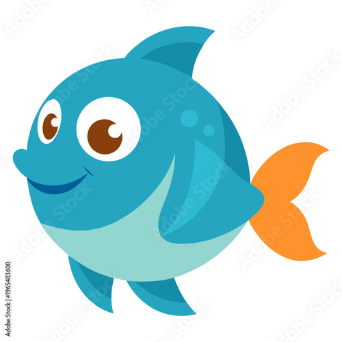 Cartoon fish, blue fish, smiling fish, vector fish icon