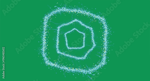 Abstract green background with concentric glowing particle rings