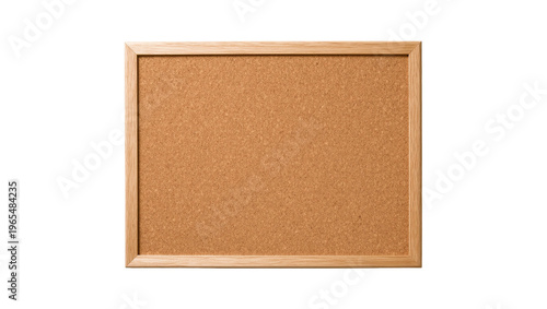 Isolated cork board with a light brown textured surface and a simple wooden frame.