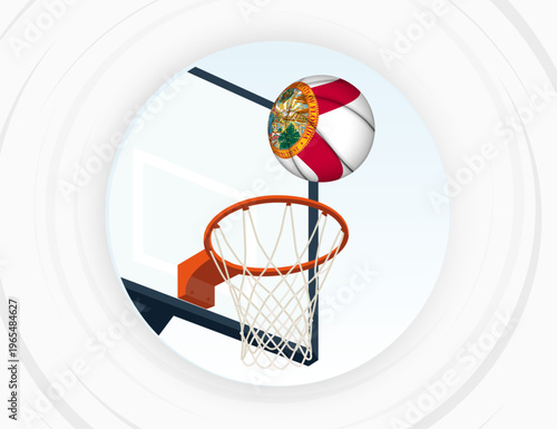 Florida Flag Themed Basketball in Motion, Scoring Moment in Basketball Game.