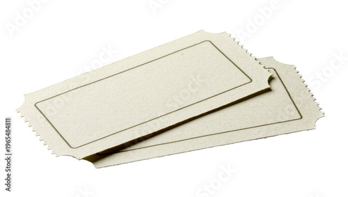 Konstfotografi Isolated two blank customizable off-white paper tickets with textured surface an