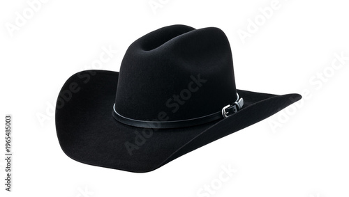 Konstfotografi Isolated classic black felt cowboy hat with leather band and silver buckle