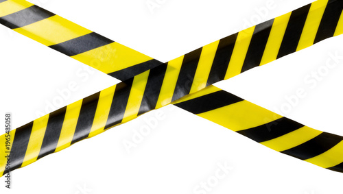 Foto Isolated yellow and black striped hazard warning tape crossed over, signifying danger and caution