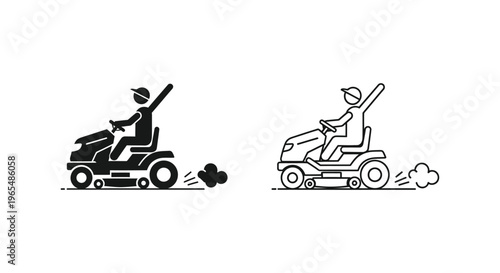 Lawn mower icons, gardening symbols, mower illustrations, landscaping graphics