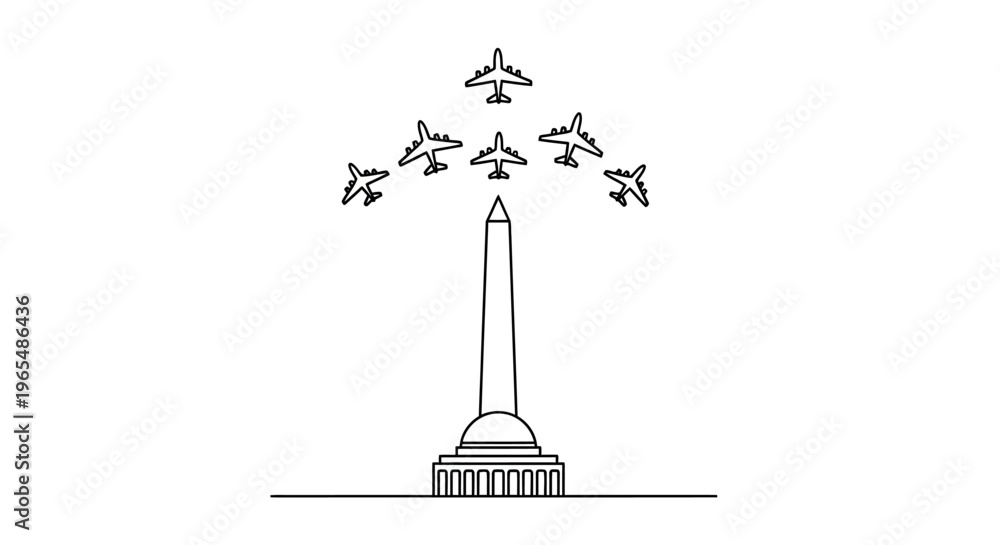 Fototapeta premium Washington Monument with Fighter Jets Air Show