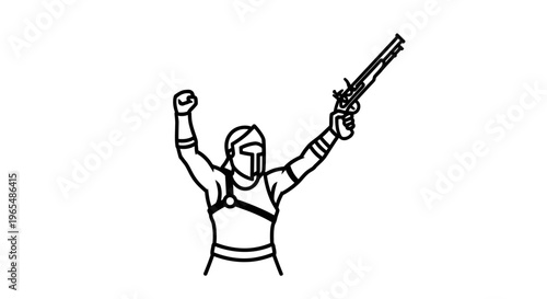 Warrior with Pistol Raised in Victory, Ancient Soldier, Historical Battle, Triumph