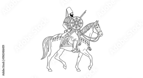 Warrior Rider on Horseback with Shield and Spear, Ancient Warrior, Medieval Knight