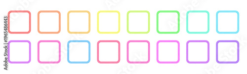 Set of gradient neon square frames with luminous edges. Clean geometric design forms modern digital compositions. Perfect for tech banners, UI, and futuristic visual sets.
