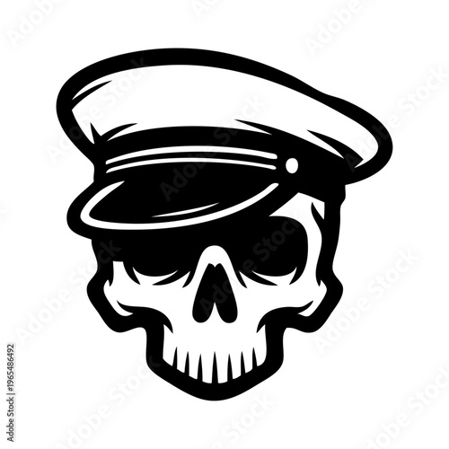 Logotipo con dibujo minimalista de una calavera con gorra de capitán para fiestas de Halloween