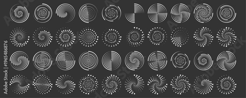 Spinning halftone dots form a circular pattern. Dynamic swirl creates rhythm and motion effect. Perfect for digital design or futuristic visuals.
